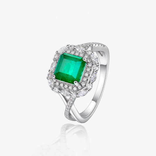 Lab Emerald Floral Wedding Ring R1088