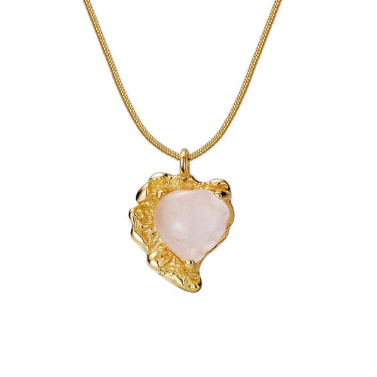 Pink Crystal Heart Agate Pendant N1052