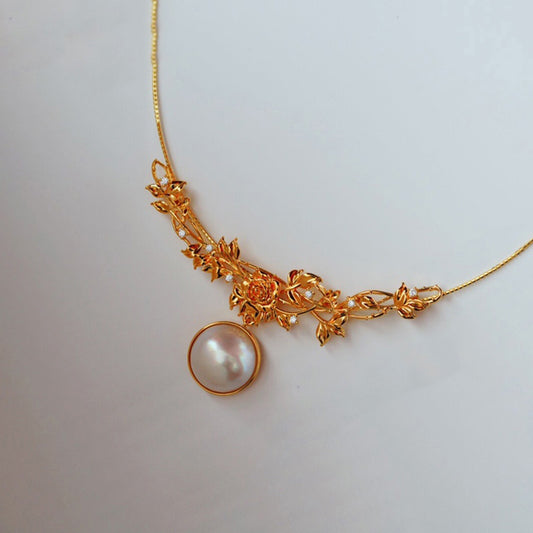 Mabe Pearl Flower Necklace 6011