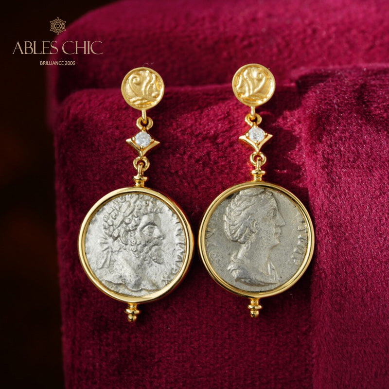 Roman Emperor Lira Medallion Earrings