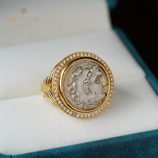 Ancient Heracles Coin Diamond Ring