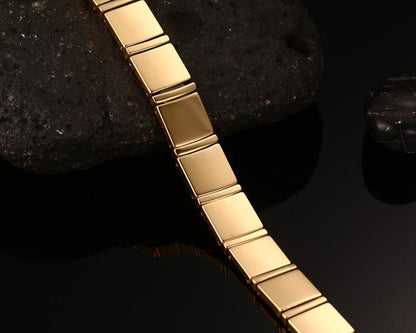 Gold Tungsten Carbide Square Links Tennis Bracelet With Magnetic Beads Therapy Wholesale Plated 11mm - Ables Mall