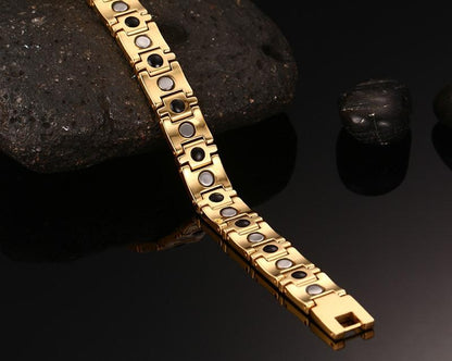 Gold Tungsten Carbide Square Links Tennis Bracelet With Magnetic Beads Therapy Wholesale Plated 11mm - Ables Mall