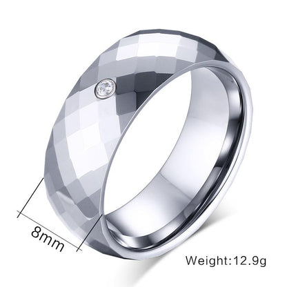 White Tungsten Engagement Band Small Facets Solitaire Stone Ring Wholesale 8mm - Ables Mall