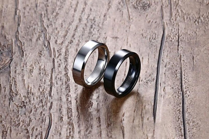 Black Tungsten Plain Flat Engagement Band Beveled Ring Wholesale 6mm - Ables Mall