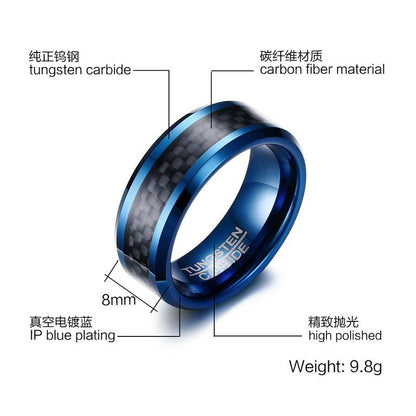 Blue Tungsten Engagement Ring Carbon Fiber Men's Band Wholesale 8mm - Ables Mall