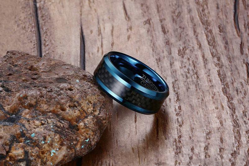 Blue Tungsten Engagement Ring Carbon Fiber Men's Band Wholesale 8mm - Ables Mall