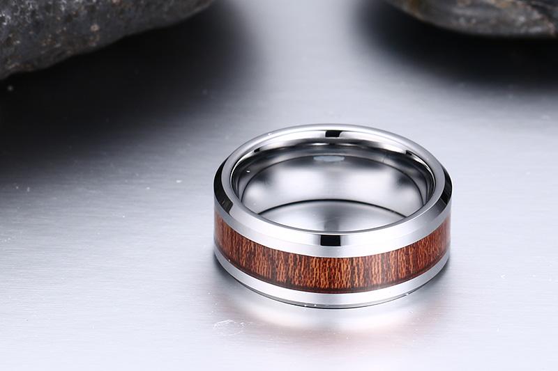 White Tungsten Engagement Ring Walnut Wood Inlay Band Wholesale 8mm - Ables Mall