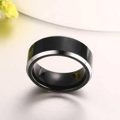 Black Tungsten Plain Mens Ring White Rim Engagement Band Wholesale 8mm - Ables Mall