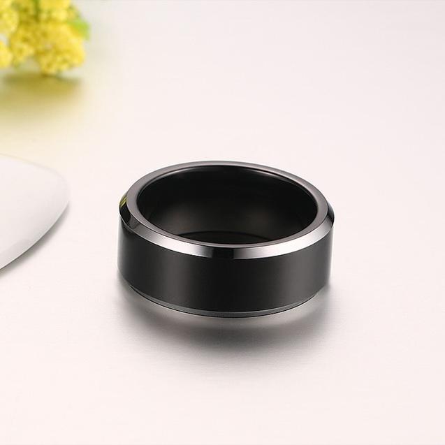 Black Tungsten Plain Mens Ring White Rim Engagement Band Wholesale 8mm - Ables Mall