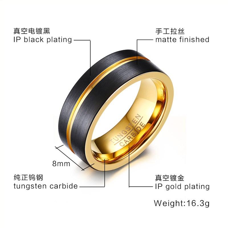 Gold Groove Tungsten Engagement Band Tough Flat Men Ring Wholesale Plated 8mm - Ables Mall