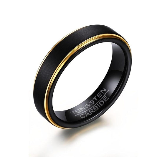 Black Tungsten Wedding Band Gold Rims Engagement Ring Wholesale Plated 5mm - Ables Mall