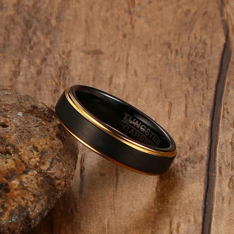 Black Tungsten Wedding Band Gold Rims Engagement Ring Wholesale Plated 5mm - Ables Mall