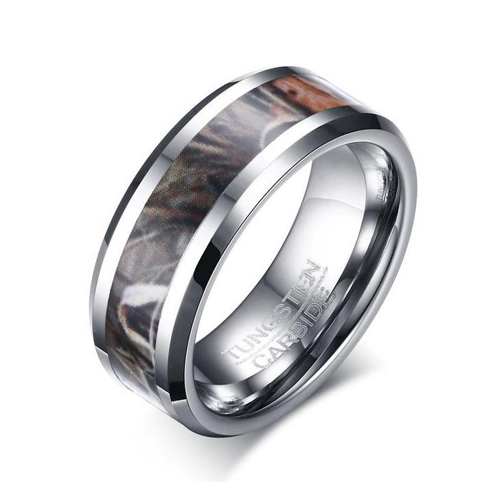 Military Camo Tungsten Ring Tough Men Beveled Non Tarnish Wholesale 8mm - Ables Mall