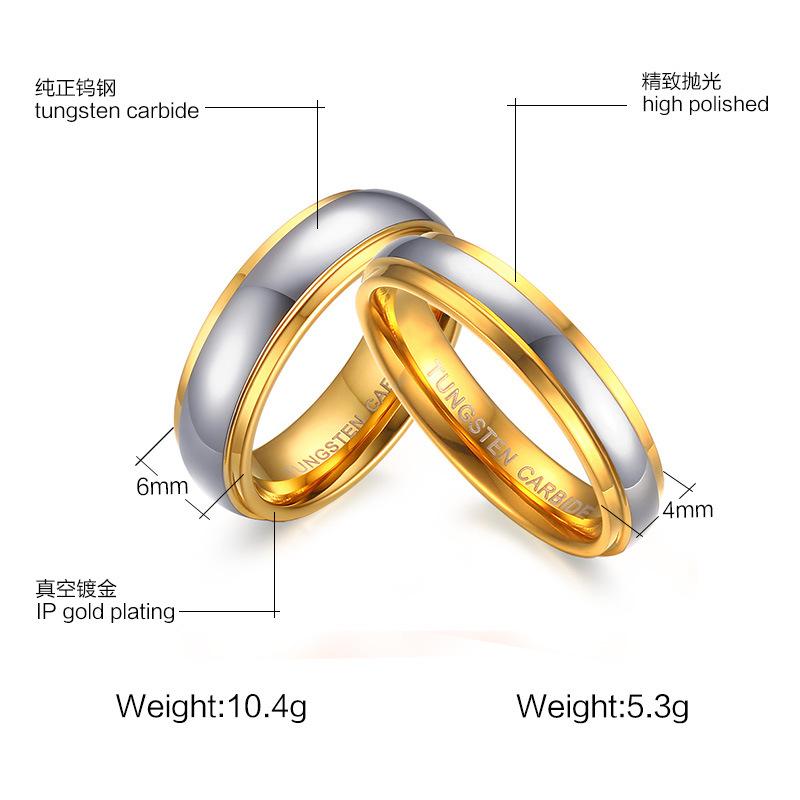 Two Tone Gold Tungsten Engagement Band Couple Ring Wholesale Plated 4mm 6mm - Ables Mall