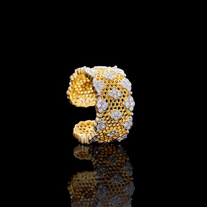 Lacy Honeycomb Floral Open Ring 5996