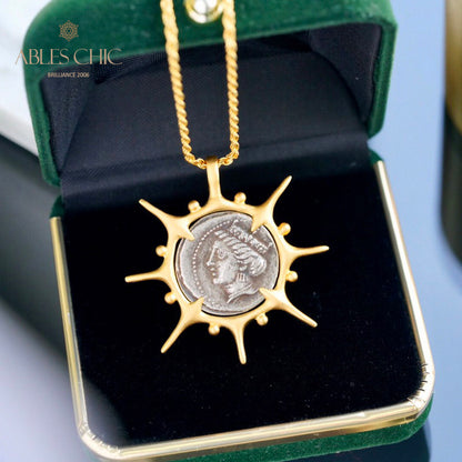 Antique Coin Roman Sculptures Necklace 5799