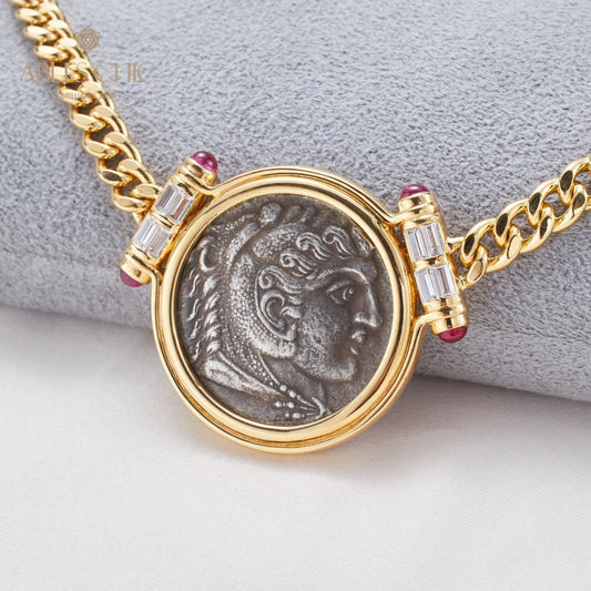 Greek Zeus Antique Coin Necklace 5842