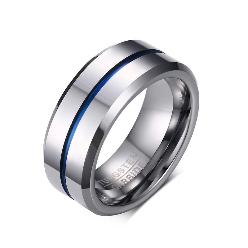 Solid White Tungsten Engagement Ring Blue Groove Band Wholesale 8mm - Ables Mall