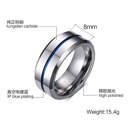 Solid White Tungsten Engagement Ring Blue Groove Band Wholesale 8mm - Ables Mall