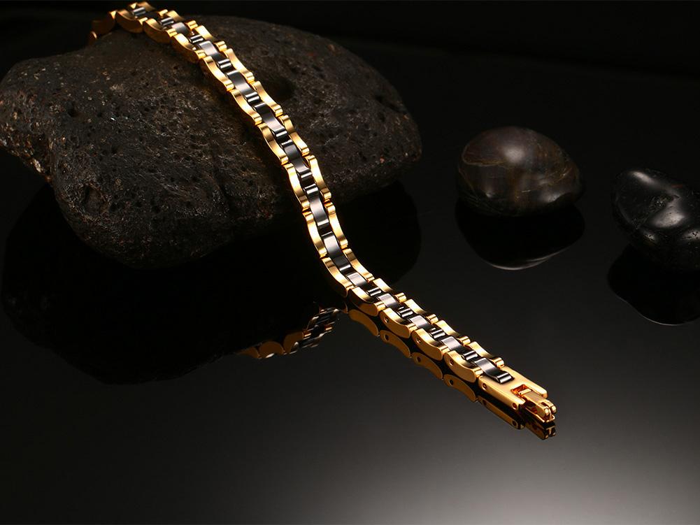 Gold Tungsten Carbide Tennis Bracelet Black Ceramic Links Wholesale Plated 7.5mm - Ables Mall